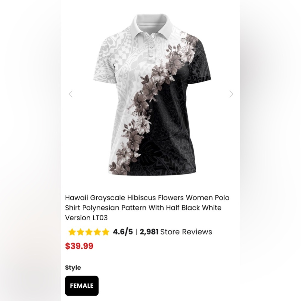 Grayscale Hibiscus Womens Polo Shirt Medium